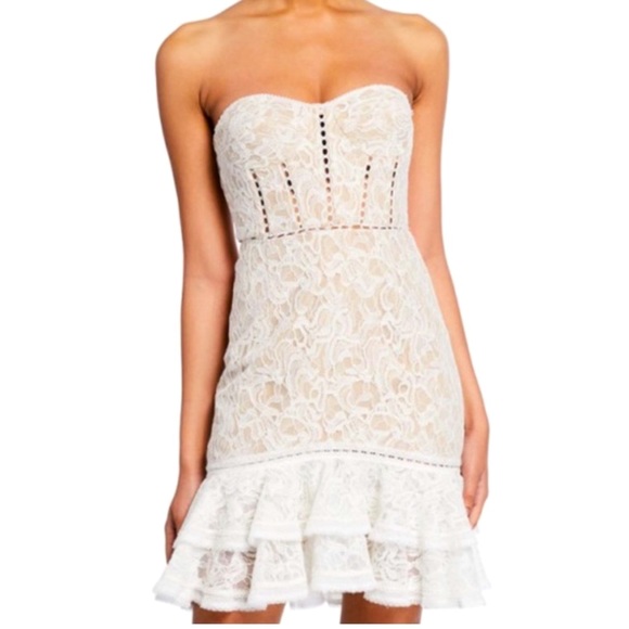 NWOT White Strapless Bustier Lace Ruffle Cocktail Dress - Picture 4 of 6